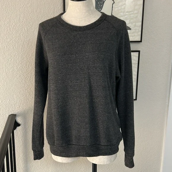 Alternative Apparel Dark Grey Tri-Blend Jersey Knit Long Sleeve Raglan Pullover - Picture 3 of 8